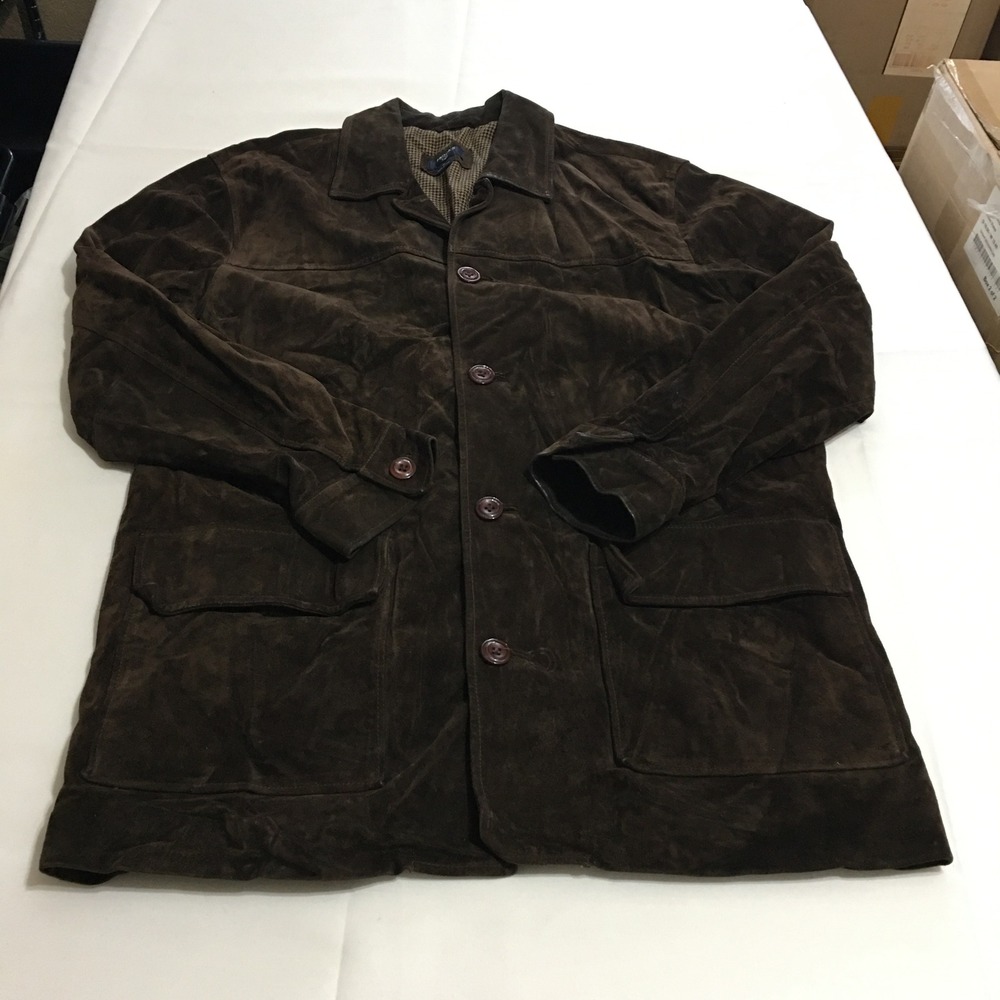 Brooks Brothers 346 Suede Leather Jacket Mens Medium Brown Button Up Barn Coat